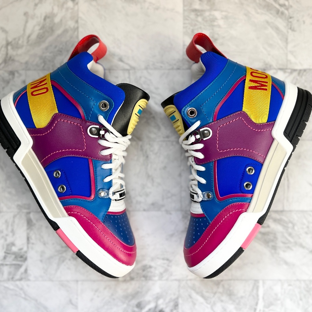 NEW Moschino Kevin 40 Colorblock High Top Sneaker - Picture 4 of 10